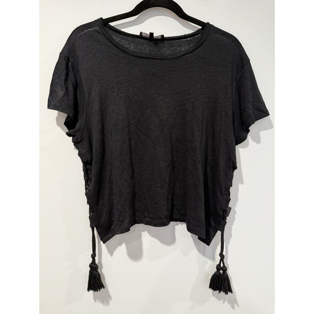 Generation Love Top Medium 100% Linen Tassels Sheer Boho Travel Festival Minimal